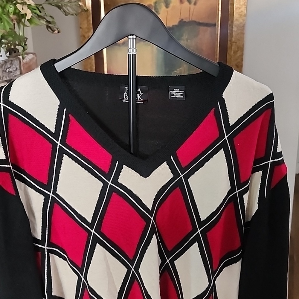 Jos. A. Bank Signature Merino Wool Argyle V-Neck Sweater - Picture 2 of 5